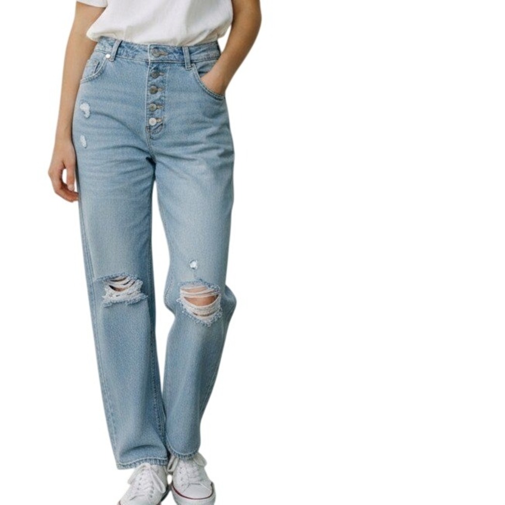 Kancan 90s Flare Light Wash Distressed High Rise Button Fly Jeans Size‎ 1/24 NEW